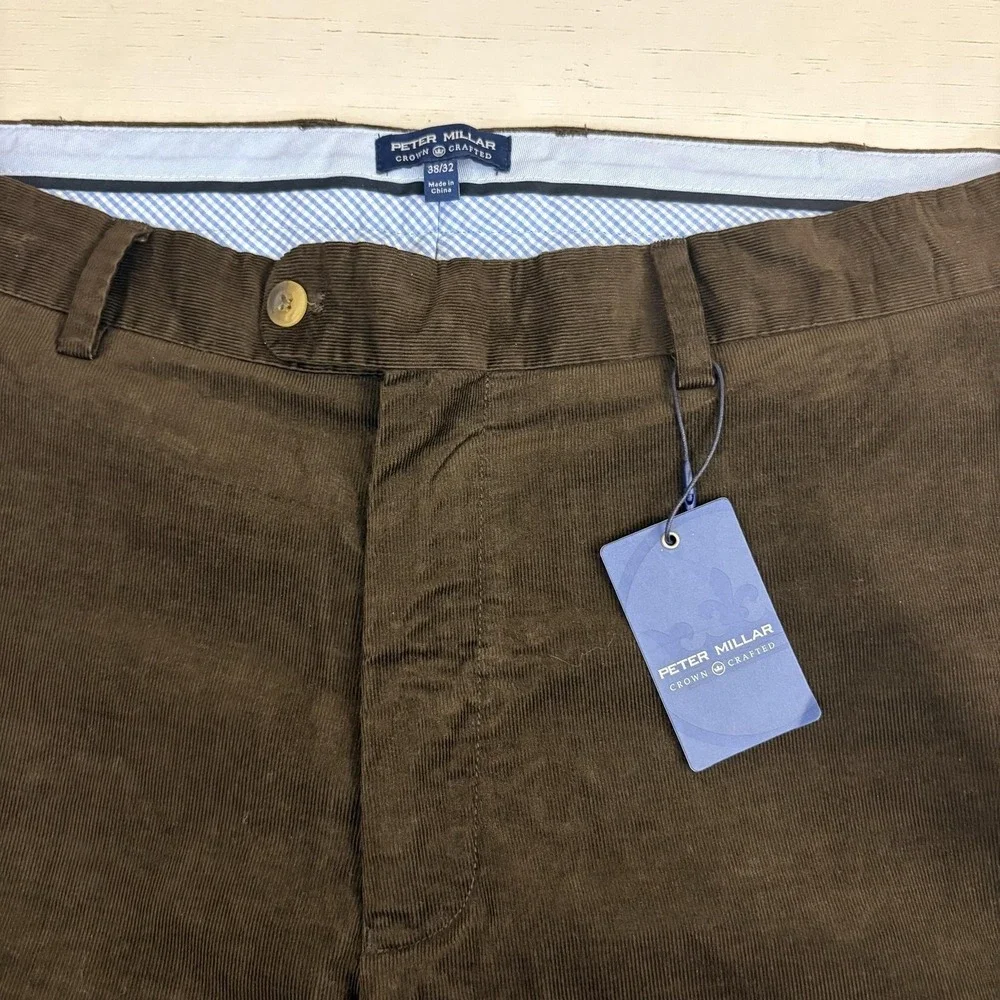 Peter Millar Crown Crafted Corduroy Pants Mens 38x32 Brown Stretch Chino Casual